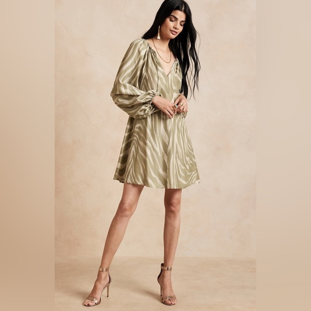 Banana republic 100% silk green zebra dress